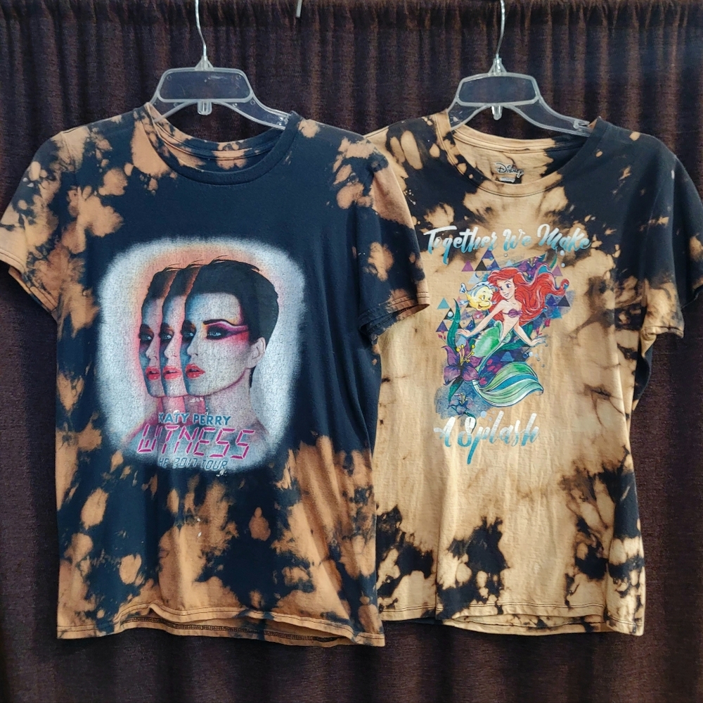 Reverse Dyed Tee Shirt Bundle One Of A Kind Katy Perry/Little Mermaid Size Small
